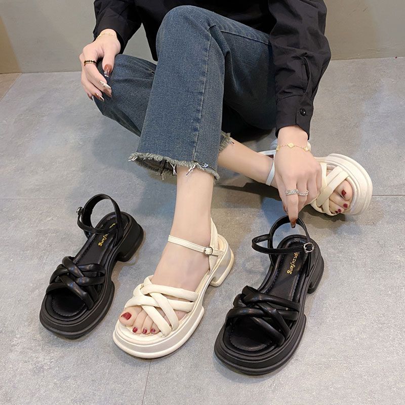 Fashion Summer New Sandals Women's Fashion Platform Cross-toe Sandals Comfortable Muffin Casual Women's Shoes Luxury Sandals Heels Women