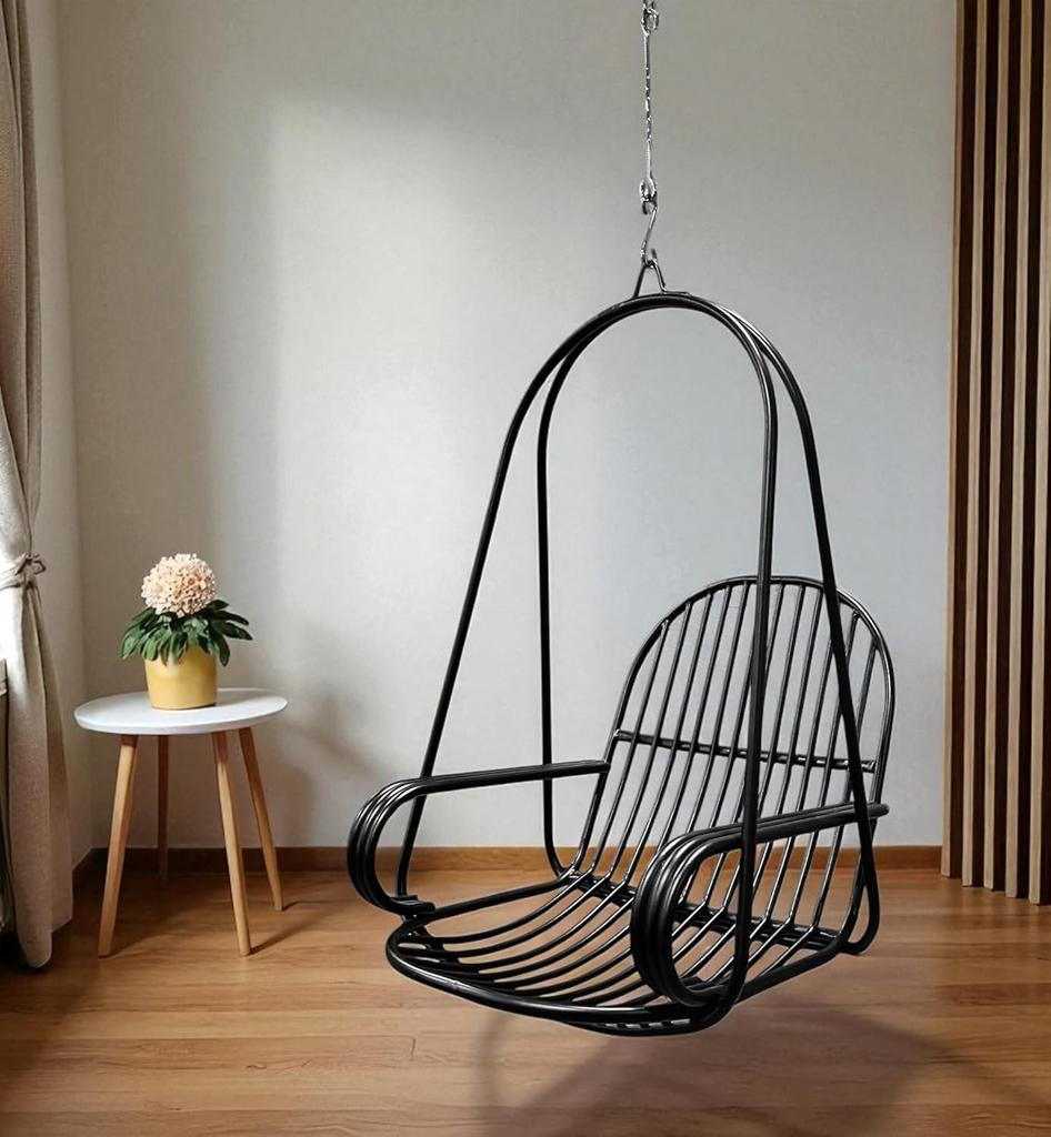 Black Powder Coated Stainless Steel Jhula for Indoor Outdoor Balcony | 150kg Capacity, Pre Assembled, Includes Cushion, Springs & Links