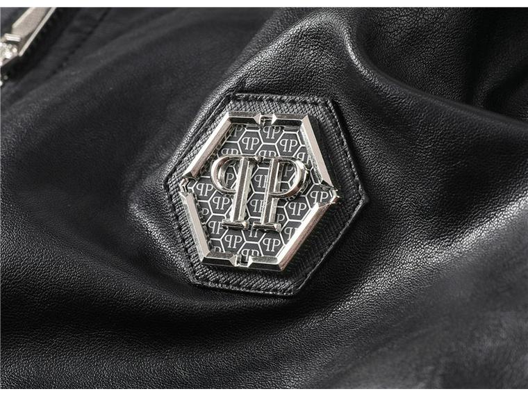 Pánská kožená bunda Philipp Plein se stojáčkem a lebkou - Podzimní/Zimní kolekce