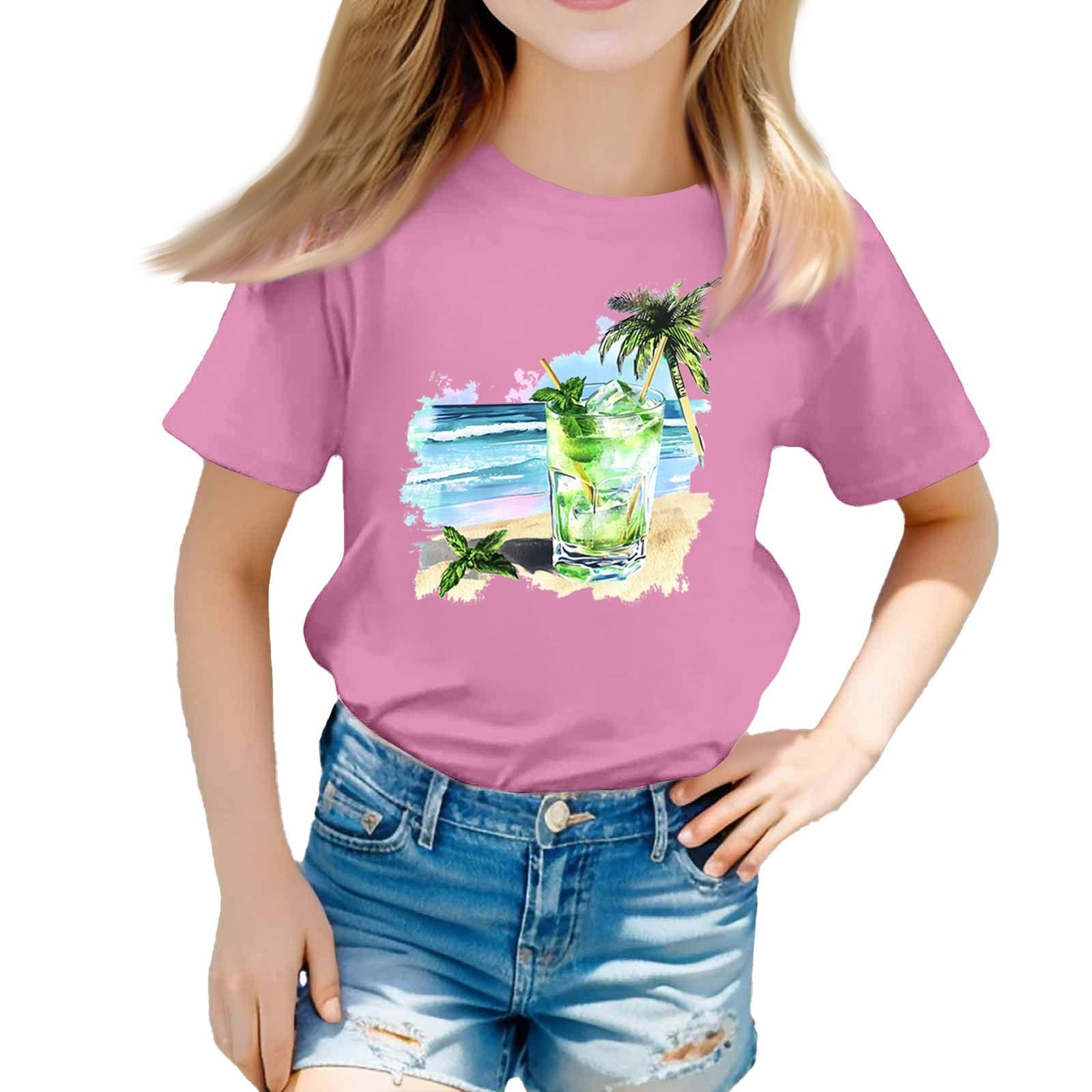 

Футболка с короткими рукавами и круглым вырезом для девочек в стиле кэжуал 130 розовый