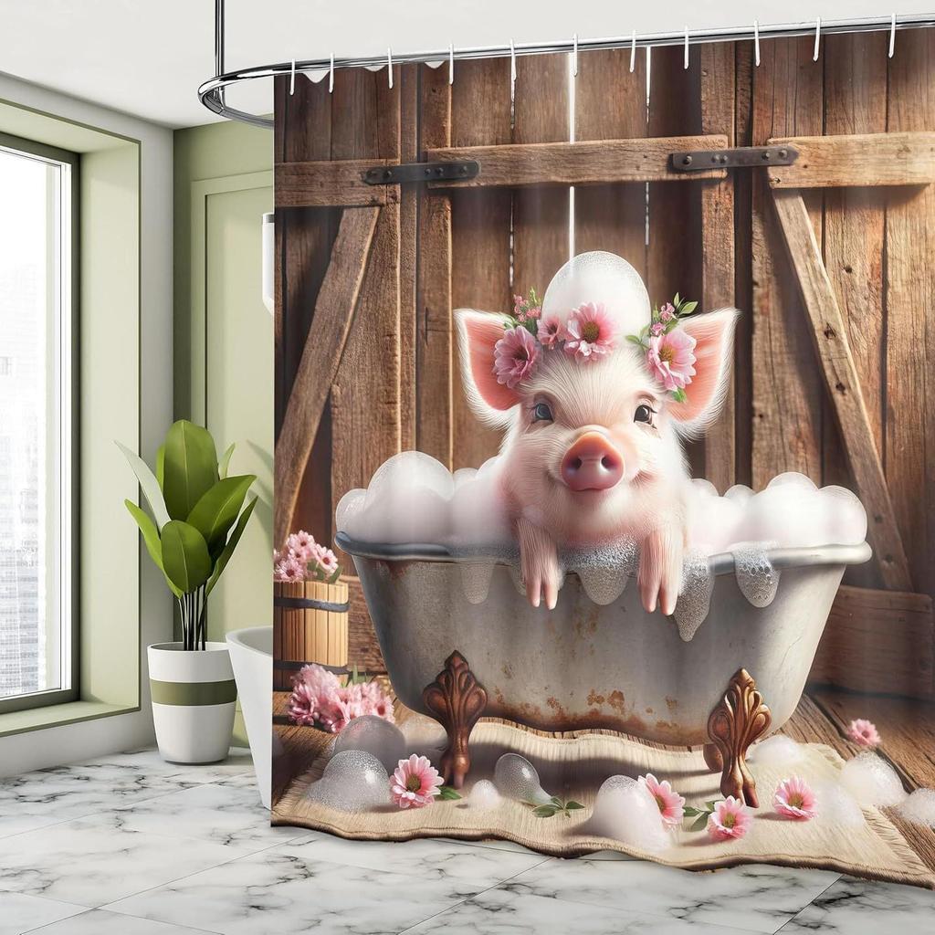 Highland Cattle Waterproof Shower Curtain, Punch-Free Polyester Curtain for Shower Room or Door Partition