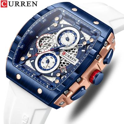 New Design Sports Watch for Men Chronograph Multifunctional Luminous with Silicone Strap Calendar Tonneau Shape Relogio Masculino