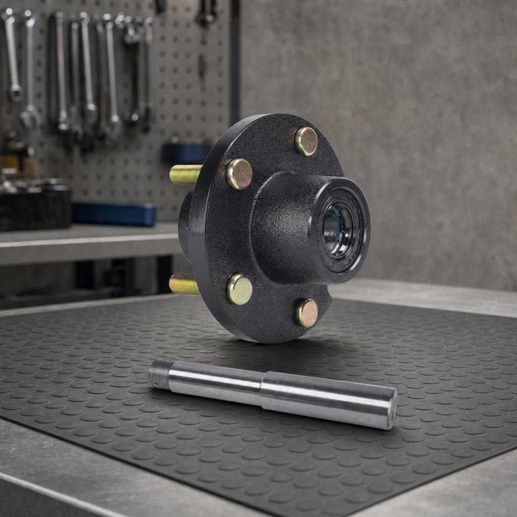 5-Lug Trailer Hub Assembly Black Metal with Dust Cap and Hardware