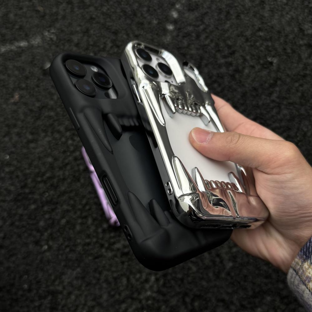 Luxury Cut-Out Plating Hollow Tiger Tooth Skull Case For iPhone 17 Air 16 15 14 Plus 13 12 Pro Max 11 Cooling Shockproof Cover