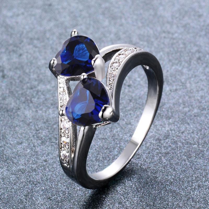 

Wish platinum colorful heart-shaped edge white diamond zircon ring personalized European and American style fashion jewelry No. 10 королівський синій колір