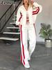 Autumn  Striped Zipper Jacket Casual Sports Set Women
