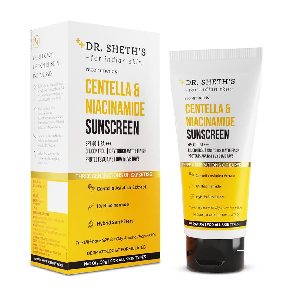 

Dr Sheth s Matte Sunscreen SPF 50 PA+++ For Oily Skin Dry Touch Water Resistant No White Cast 50 g For Men Women