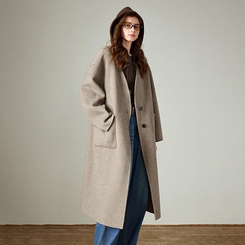 Chuyu Women's V-Neck Wool Blend Mid-Length Cardigan Coat