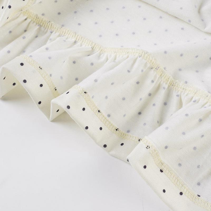 2025 Spring French Style Polka Dot Ruffle Trim Tie-Up Slim Fit Top for Women