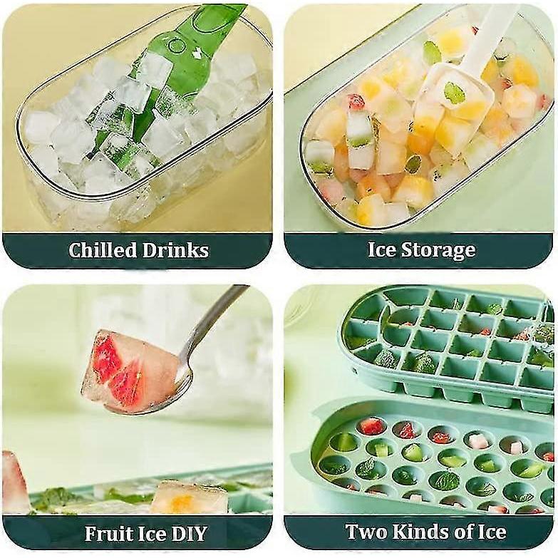 Ice Cube Tray With Lid, 2 Tiers Ice Cube Moulds Round And Square Ice Tray With Hidden Handle, Ice Cube Maker With Storage Ice Box