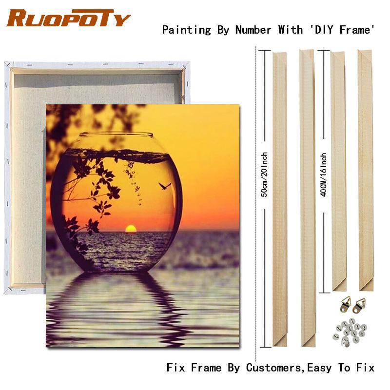 RUOPOTY Paint By Numbers Seaside Landscape Wall Art Unique Gift Hand Painted Acrylic Picture By Numbers Bottle For Living Room