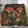 Cozy Mushroom & Floral Print Flannel Throw Blanket - Soft Warm Bedspread Suitable for Couch, Bed, Car, Office, Camping - Contemporary Bedspread with M
