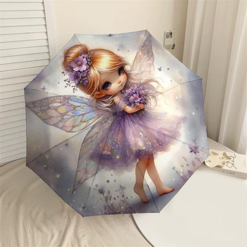 

1PC fairy flowers Umbrella-8-Rib Reinforced, Automatic Open, Lightweight & Durable, Cute Fashion Accessory for Outdoor-Y0390