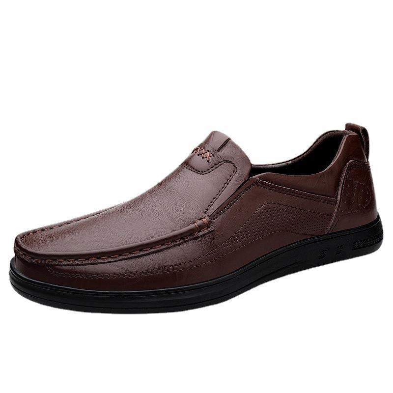 Men's Shoes Autumn New Casual Leather Shoes Breathable One-pedal Lazy Shoes Driving Shoes Korean Version of British Soft-soled Dad Shoes
