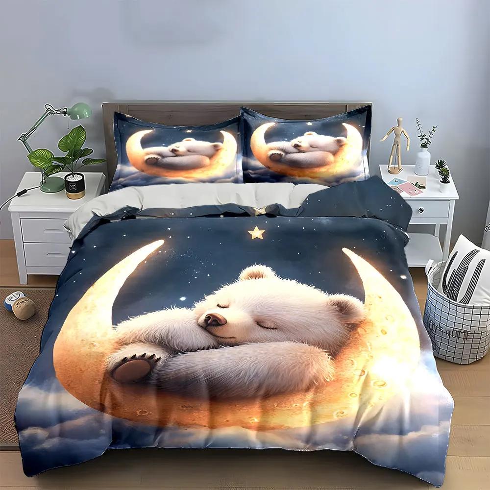 Sleeping Bear Moon Decor Set Soft Comfortable Duvet Cover Bedding Set Included 1*Duvet Cover & 2*Pillowcases gift