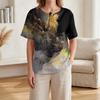 Women's Short Sleeve Henley Neck Shirt with Chest Pocket Lightweight Cotton Linen Fabric Printed Pattern Casual Top for Everyday Wear