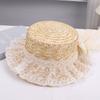 Women's Elegant Straw Hat with Lace Trim & Bow Ribbon, Fresh Style Versatile Outdoor Travel Sun Cap, Breathable UV Protection