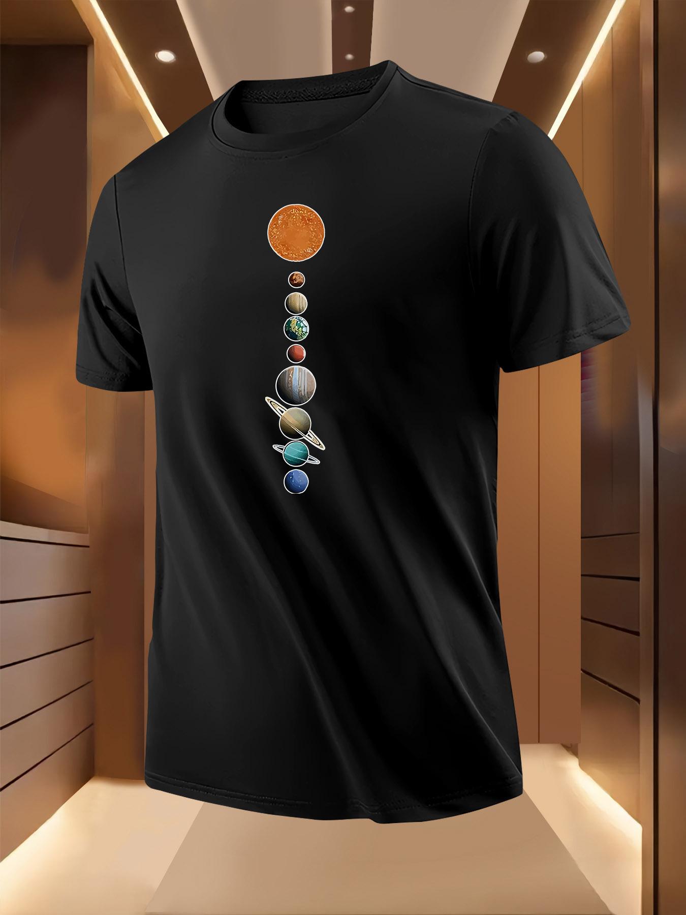 Summer Tshirt with Cartoon Planets Print - Breathable M