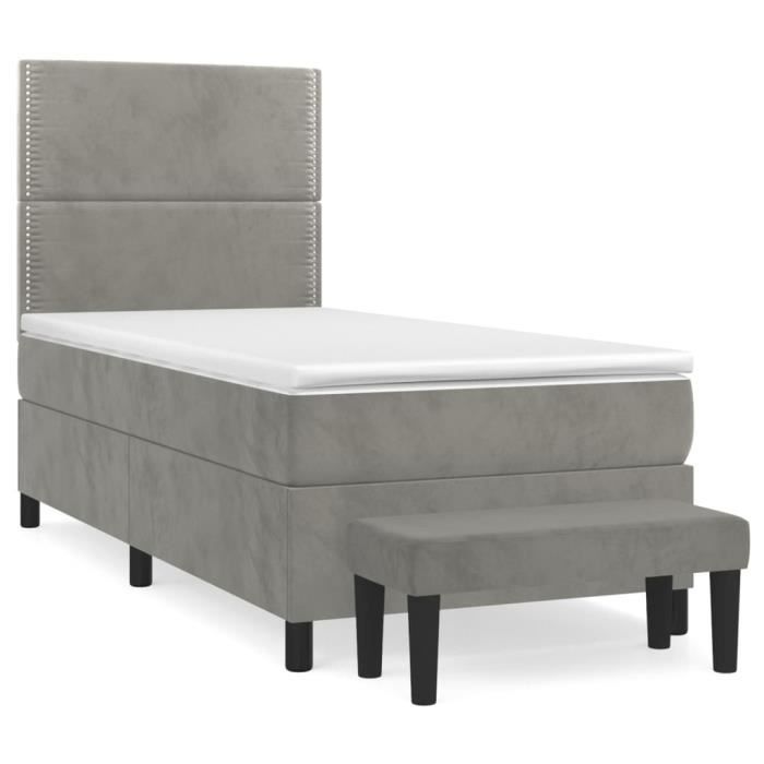 3137749 vidaXL Lit à sommier tapissier et matelas Gris clair 80x200 cm Velours