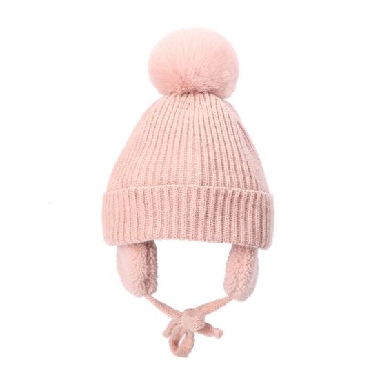 

Children Hat Thickened Wool Knit Hat with Pom-Pom Ball Decor Extended Ear Flaps Design Fleece Lining Warm Winter Hat розовый