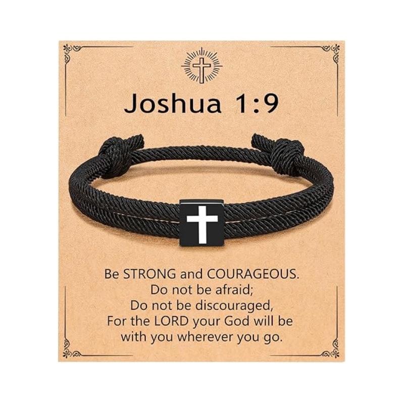 JYL TS Bracelet Men Braided  Cross Charm Safeguards Journey & Stability
