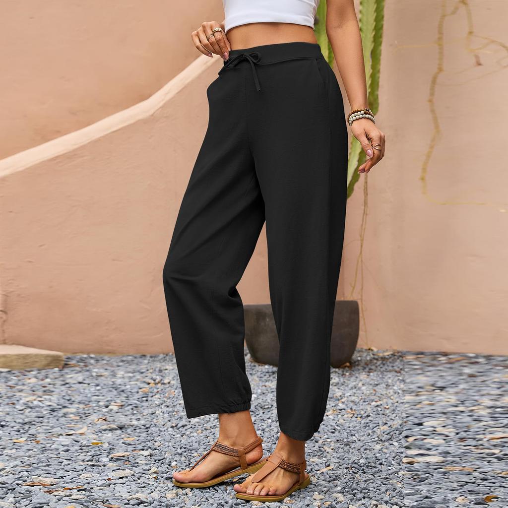 Calças Casuais e Fashion Coloridas Soltas com Bolsos para Mulheres