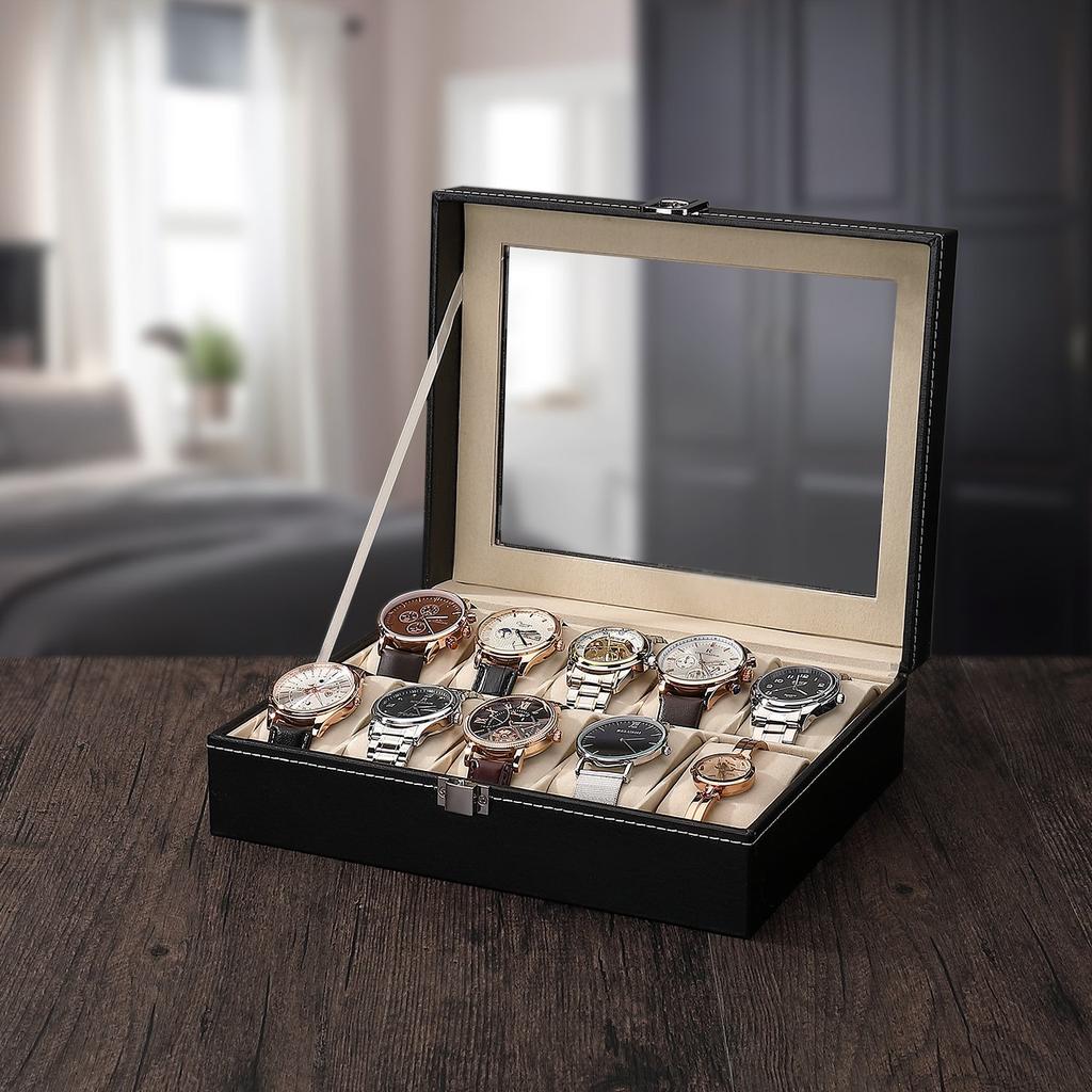 Delesys 2/3/4/5/6/8/9/10/12/20 Slots Household Multi Functional Watch And Jewelry Storage Box Pu Leather Watch Display Case