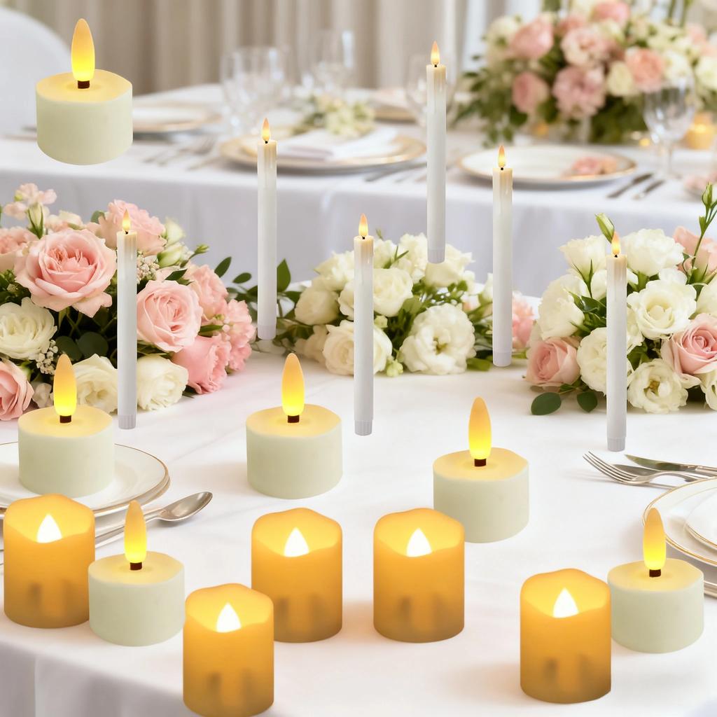 Rechargeable Flameless Tea Light Candles with Remote & USB Charging Cable Timer LED Flickering Plastic Votive Tealight Candles