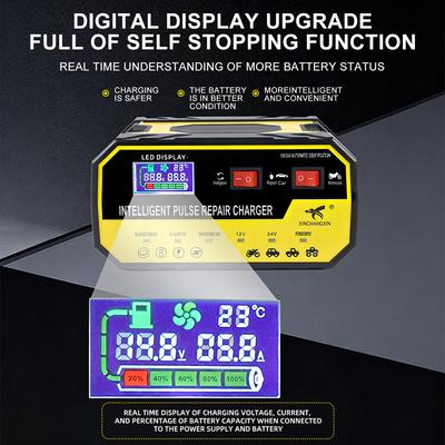 220W Car Battery Chargers 12V 24V 8A Automatic Switch Storage Cell Charging Device Intelligent Pulse Repair Multi Protection