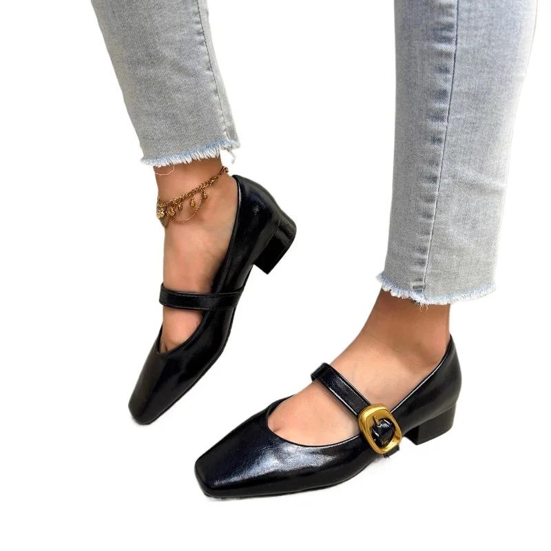 2025 New Buckle Strap Women’s Low Heel Pumps Square Toe Elegant Dress Comfortable Classic Plus Size Shallow Office Shoes