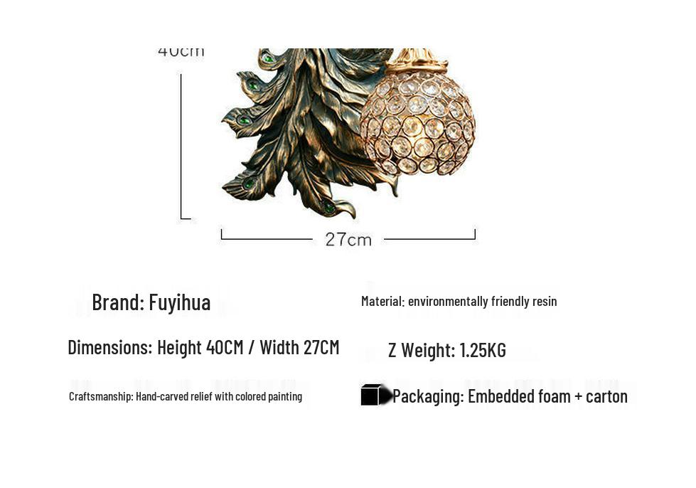 Retro European-Style Peacock Wall Lamp for Living Room or Bedroom Decor