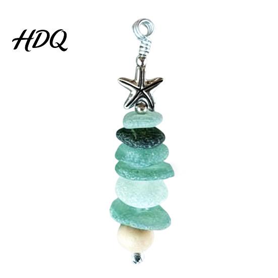 Ocean Themed Holiday Hanging Decor Sea Glass Tree Ornament Handmade Starfish Beach Lover Gift for Family Decoration Coastal Style Pendant Christmas