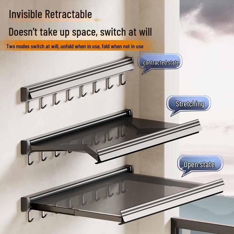 Invisible Foldable Suction Cup Drying Rack: Punch-Free, Retractable Shoe & Clothes Hanger for Balcony