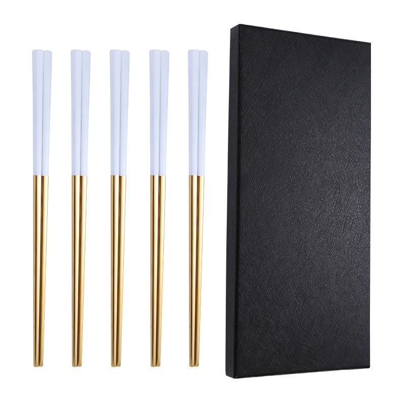 304 dlouhých hůlek z nerezové oceli, nádobí pro domácnost, protiskluzová sada, hůlky na tvarování a leštění, 5 párů