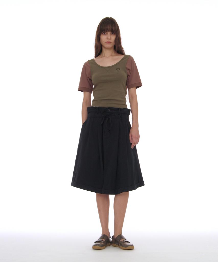 Partimento Woman Foldover Waist Midi Skirt_Navy