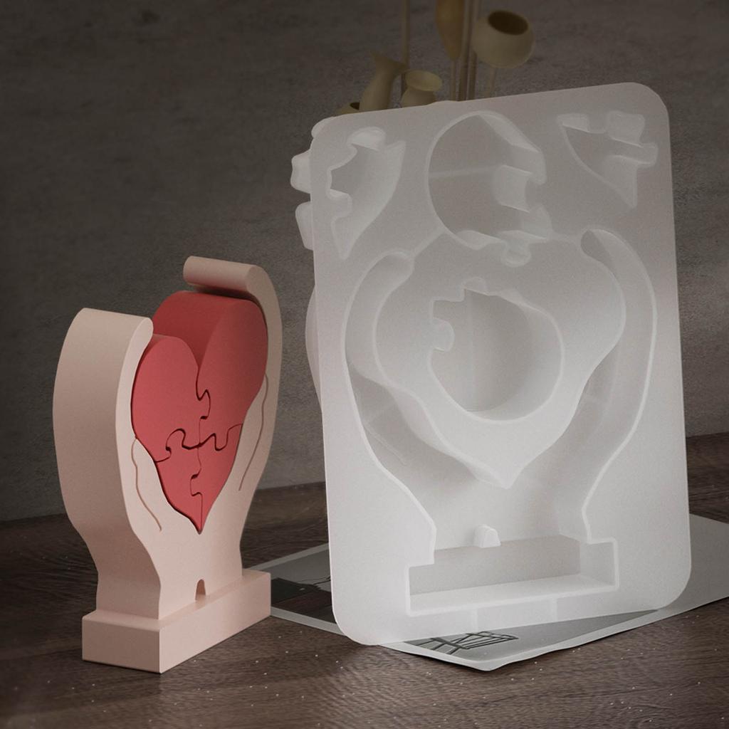 Silikon-Dekorations-Epoxidform, süße Hände, die ein Herz halten, Puzzle-Form, Valentinstag-Ornament-Form für Y-Liebhaber