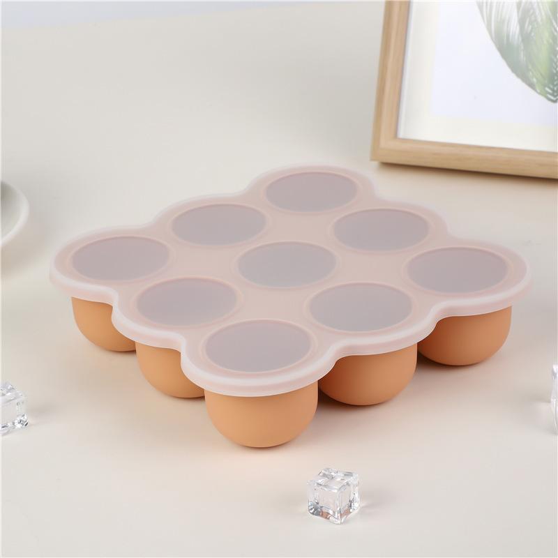 Food grade silicone ice cube tray with 9 molds, silicone ice mold with lid for making large ice cubes and baby food storage box