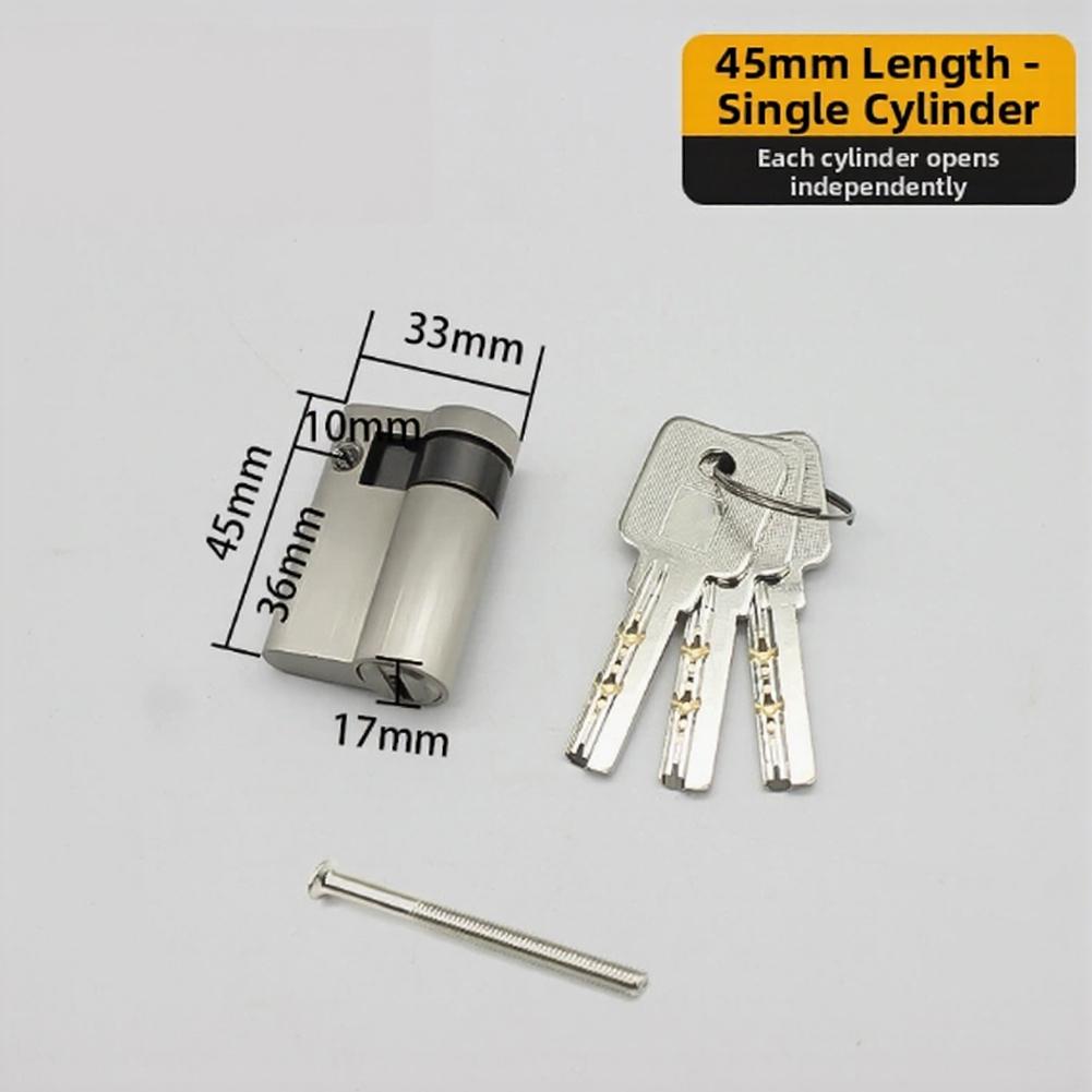 Copper Half Lock Cylinder 45mm 50mm for Interior Doors Security Lock with 3 Brass Keys European Standard Compatibility