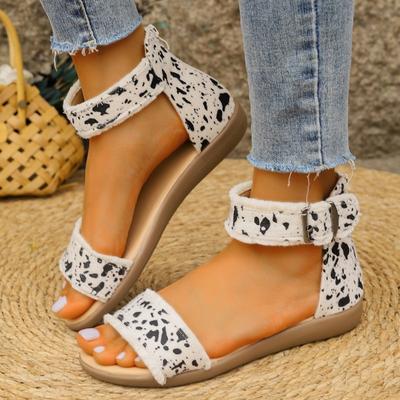 Ladies Shoes 2024 New Cover Heel Women's Sandals Fashion Buckle Strap Daily Sandals Women Summer Peep Toe Plus Size Flat Sandals