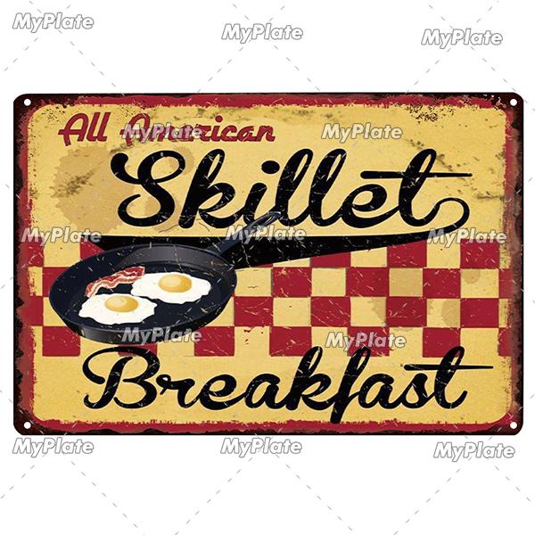 Kitchen Rules Metal Vintage Food Tin Sign Wall Decor for Kitchen Cafe Diner Bar Breakfast Metal Signs