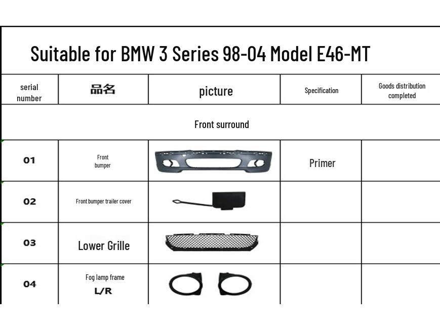 BMW 3 Series E46 Modified MT Front Bumper Kit Fog Lamp & Grille Accessories