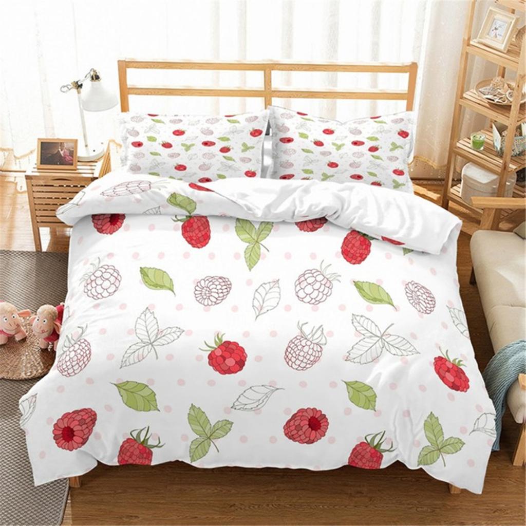 Red Strawberry Pink Lovely Summer Fruit Tree Leaf Duvet Cover for Children Girls Gifts Room Decorations Polyester Duvet Cover