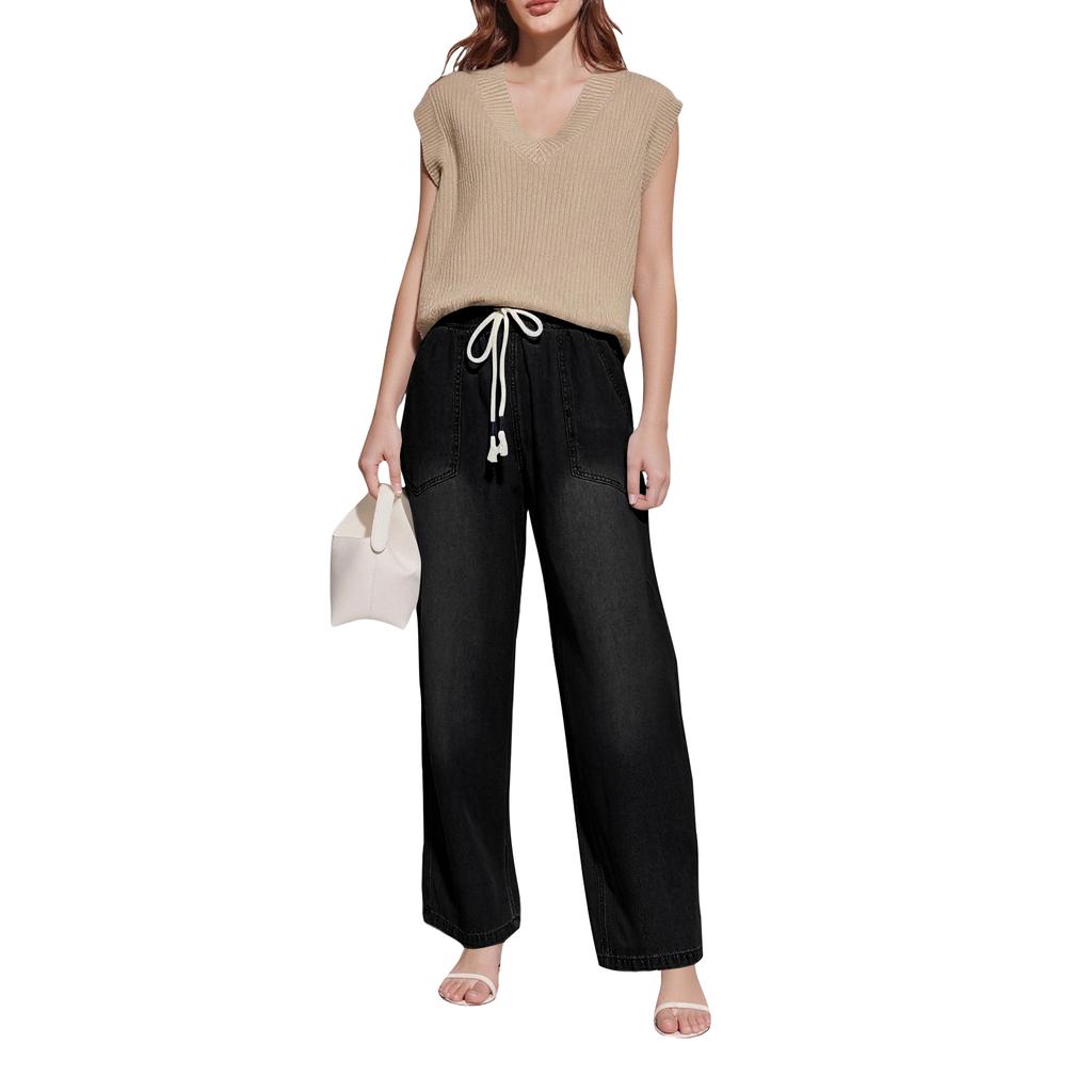 Women's Elastic Waist Loose Denim Wide-leg Pants