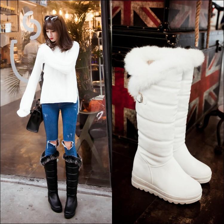 Winter New Plush Thick Sole Women Snow Boots Rabbit Hair Thickened Warm Anti-skid Ladies Knee-high Long Boots Casual Women Shoes