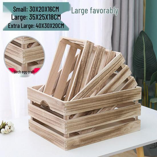 Distressed Wooden Rectangular Basket for Fruit & Vegetable Display