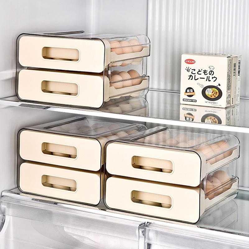 Organizzatore Uova Frigorifero Porta Uova Per Frigorifero Tipo Cassetto a 2 Strati Scatola Impilabile per Conservazione Uova Porta Uova in Plastica Trasparente