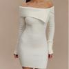 2026 Fall Solid Color Off Shoulder Knit Dress Slim Fit Bodycon Long Sleeve Sexy Mini Date Night