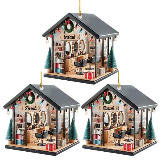 Yousheng Hair Salon Acrylic Ornament 2D Flat Acrylic Salon Pendant Hair Salon Christmas Tree Mantel Hanging Decor Gift for Hairdresser Hairstylist