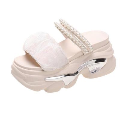 Fashion Women Summer Sandals Beach Shoes New Crystals Flip-Flops Wedge Heel Shoes Woman High Platform Bling Slippers Outside Sandals 8CM