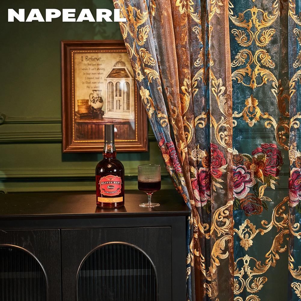 1 Stück NAPEARL Luxuriöser Floral Bestickter Tüllvorhang Nordischer Stil Fensterabdeckung für Schlafzimmer Wohnzimmer Heimdekoration